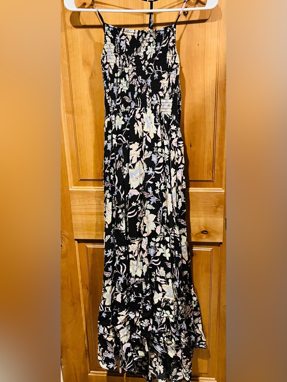 Free People Black Maxi Dress with Pastel Floral Print